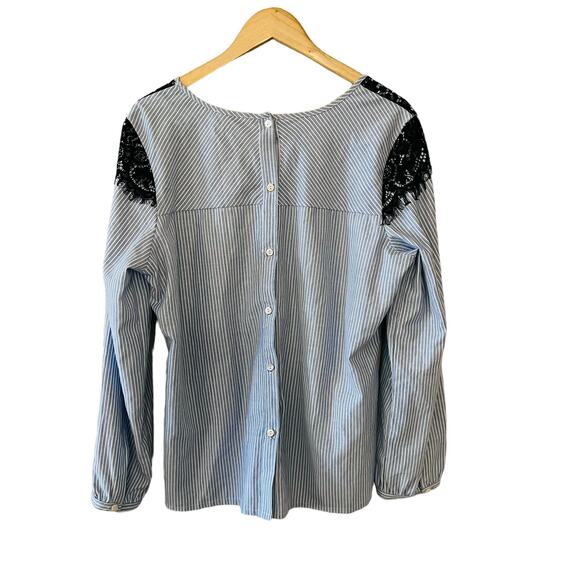 Solitaire Striped Lace Detail Long Sleeve Top Size XL Blue Black NWT - Picture 2 of 7
